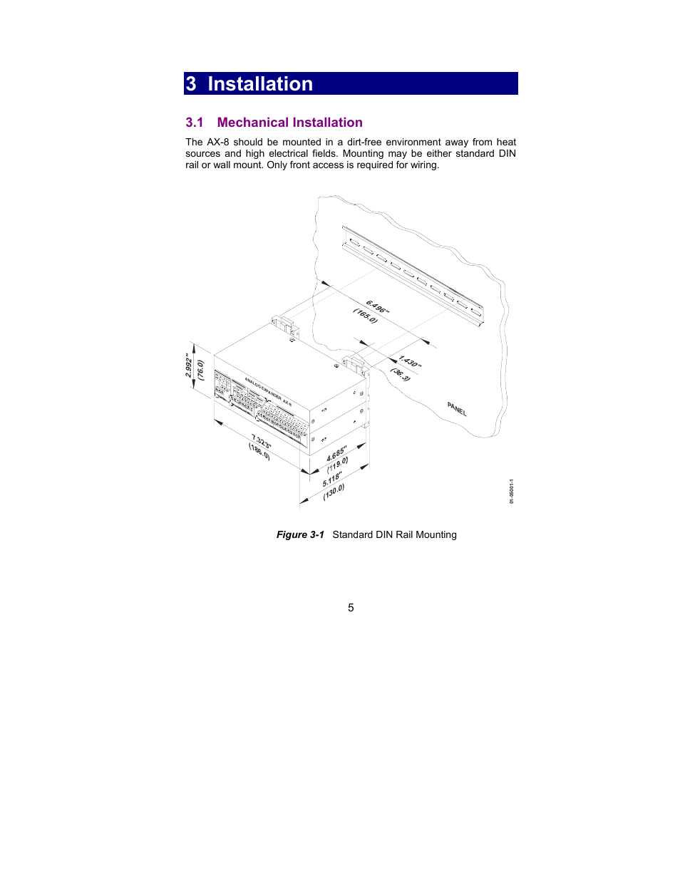 3 installation, Mechanical installation, 1 mechanical installation | Figure 3-1 standard din rail mounting | SATEC AX-8 User Manual | Page 8 / 15