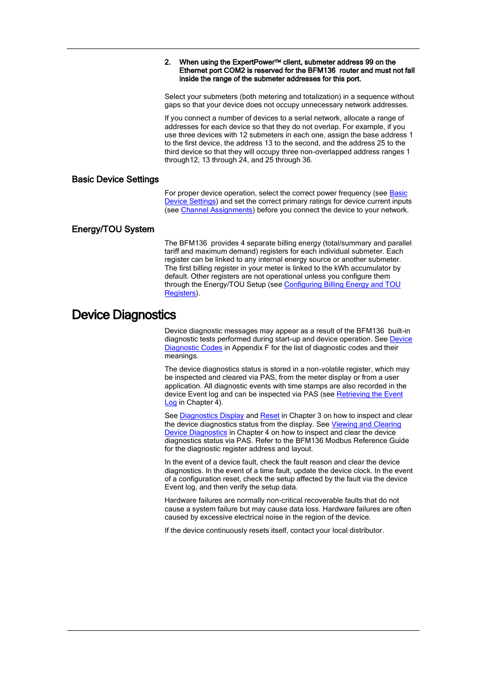 Basic device settings, Energy/tou system, Device diagnostics | SATEC BFM136 User Manual | Page 22 / 70