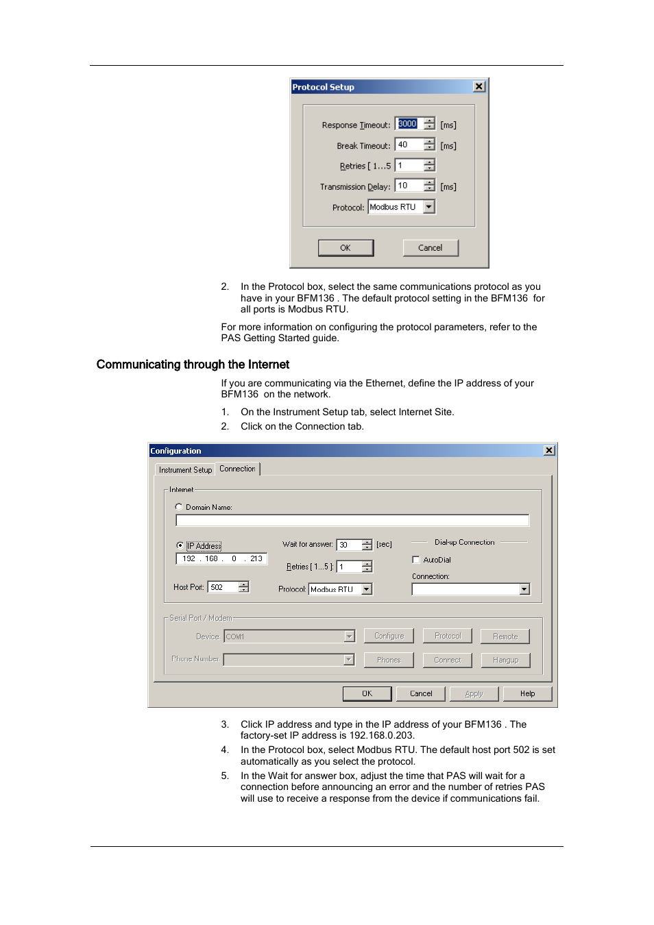 Communicating through the internet | SATEC BFM136 User Manual | Page 38 / 70