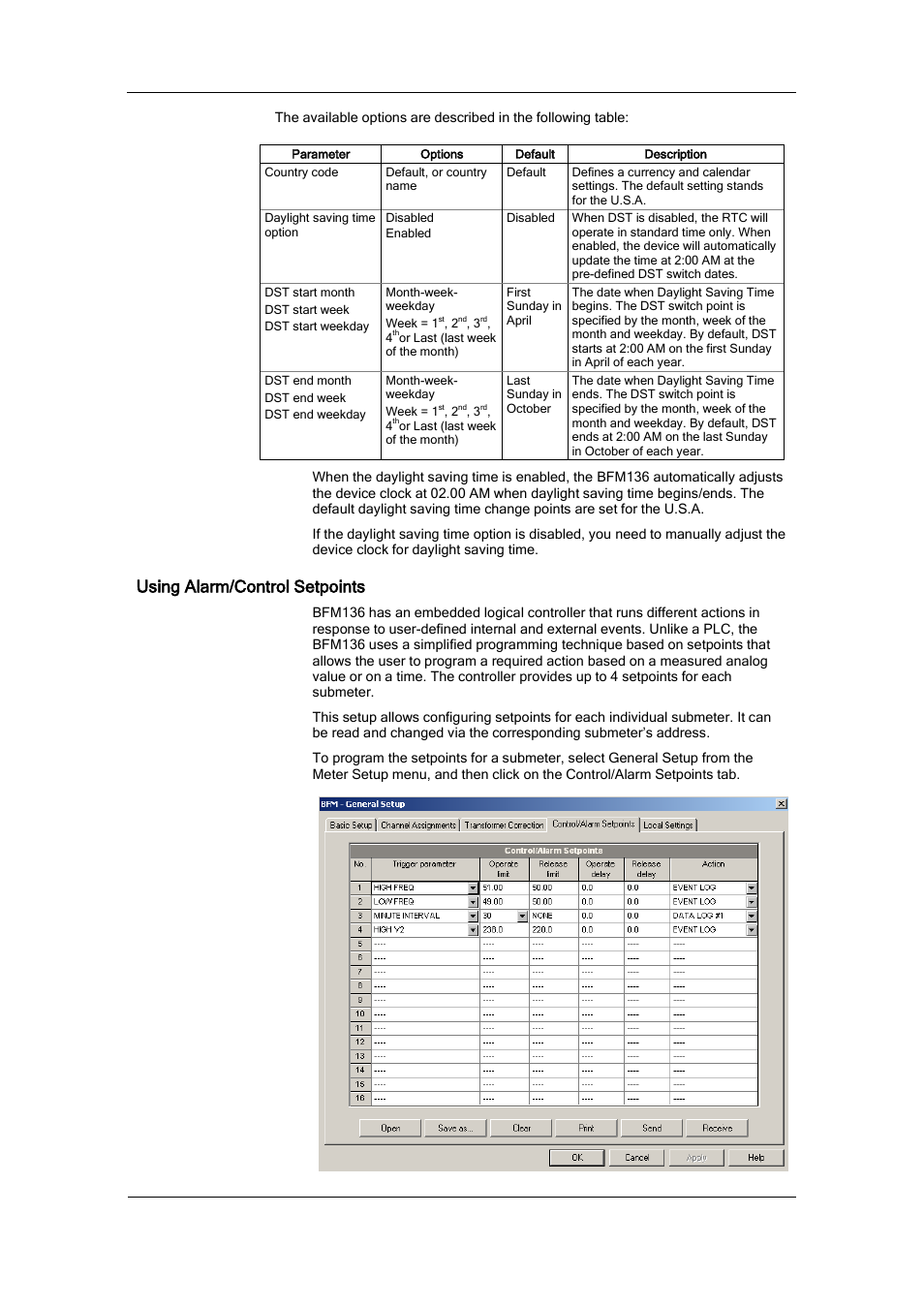 Using alarm/control setpoints | SATEC BFM136 User Manual | Page 47 / 70