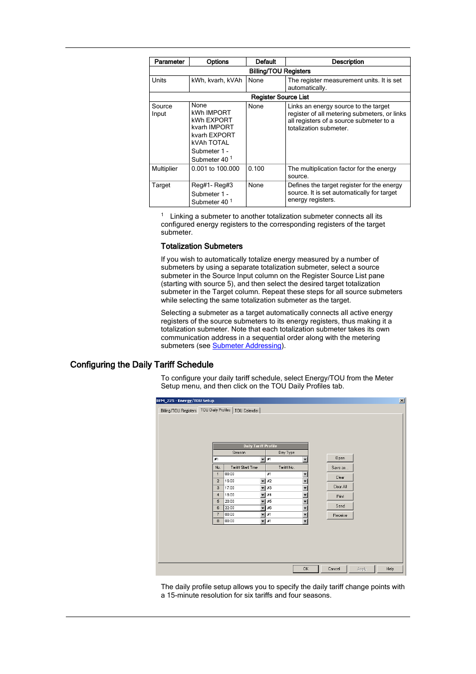 Configuring the daily tariff schedule | SATEC BFM136 User Manual | Page 50 / 70