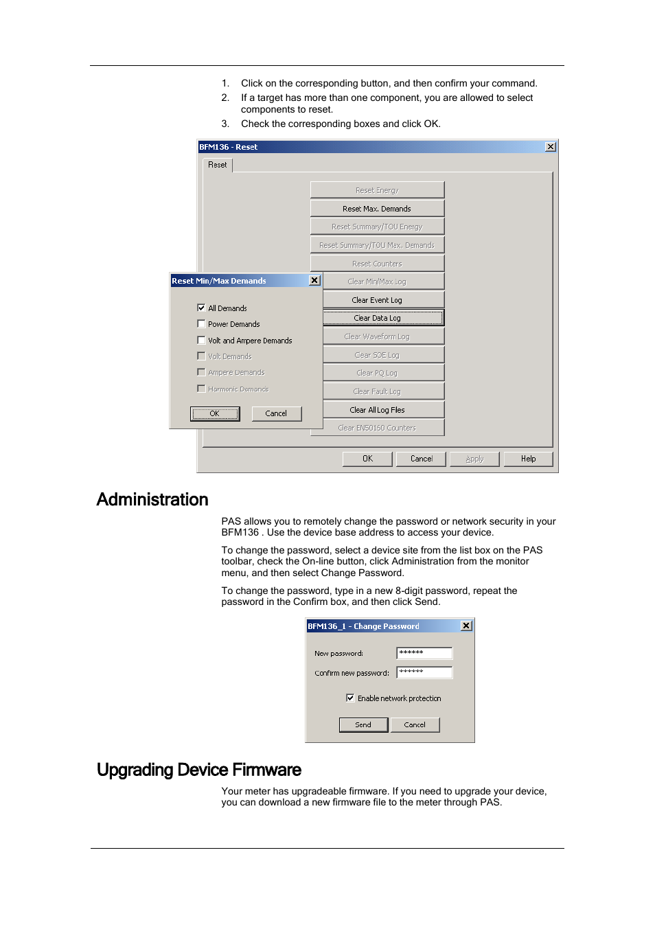 Administration, Upgrading device firmware | SATEC BFM136 User Manual | Page 54 / 70