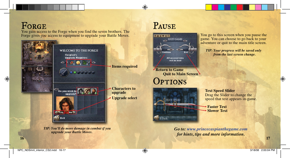 Forge, Options, Pause | Disney Interactive Studios Nintendo DS NTR-YQNE-USA User Manual | Page 10 / 10