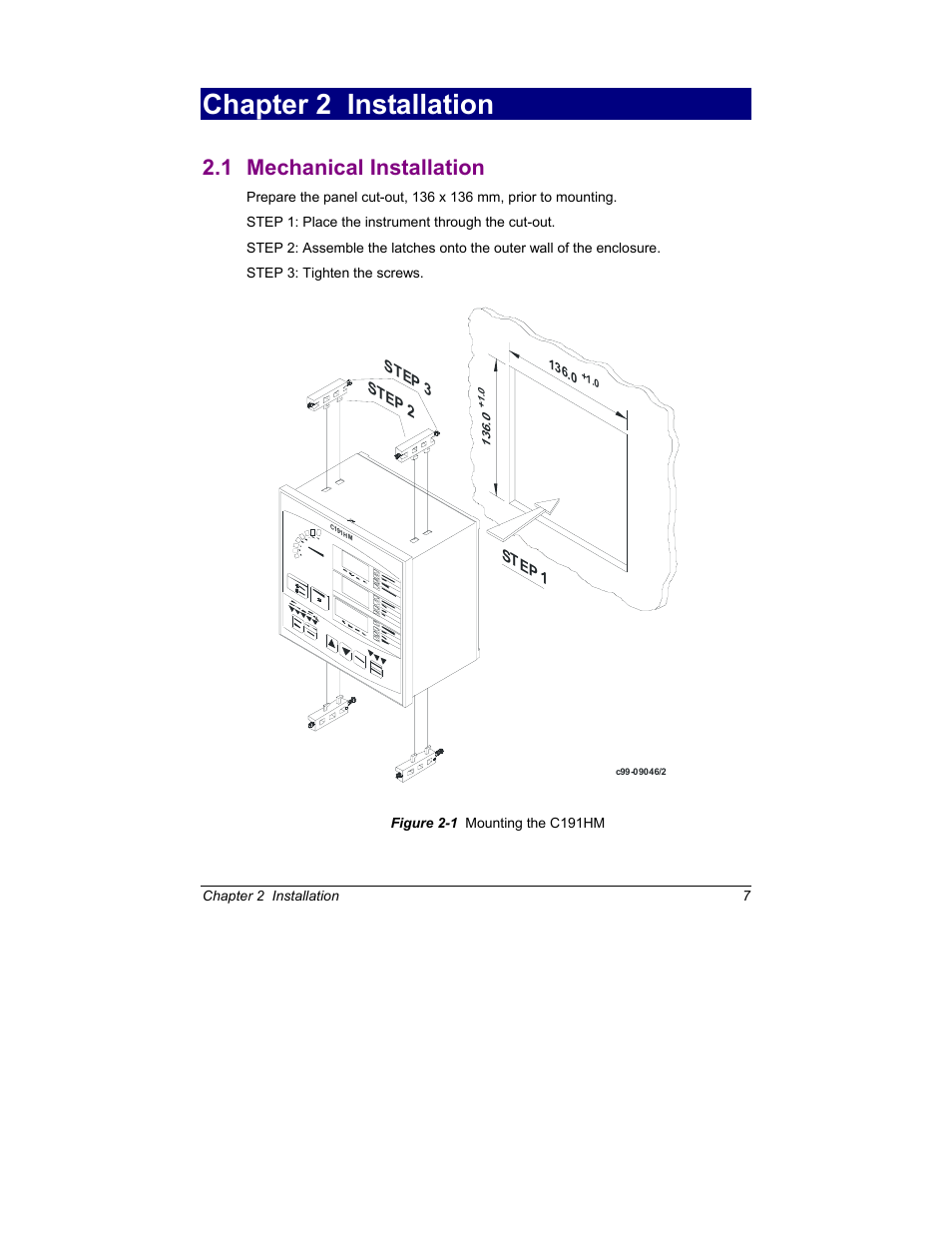 Mechanical installation, Chapter 2 installation, 1 mechanical installation | SATEC C191HM User Manual | Page 16 / 63