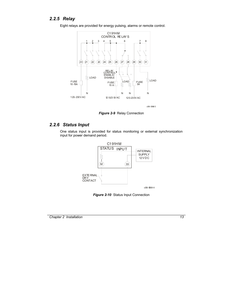 Relay, Status input, 5 relay | 6 status input | SATEC C191HM User Manual | Page 22 / 63