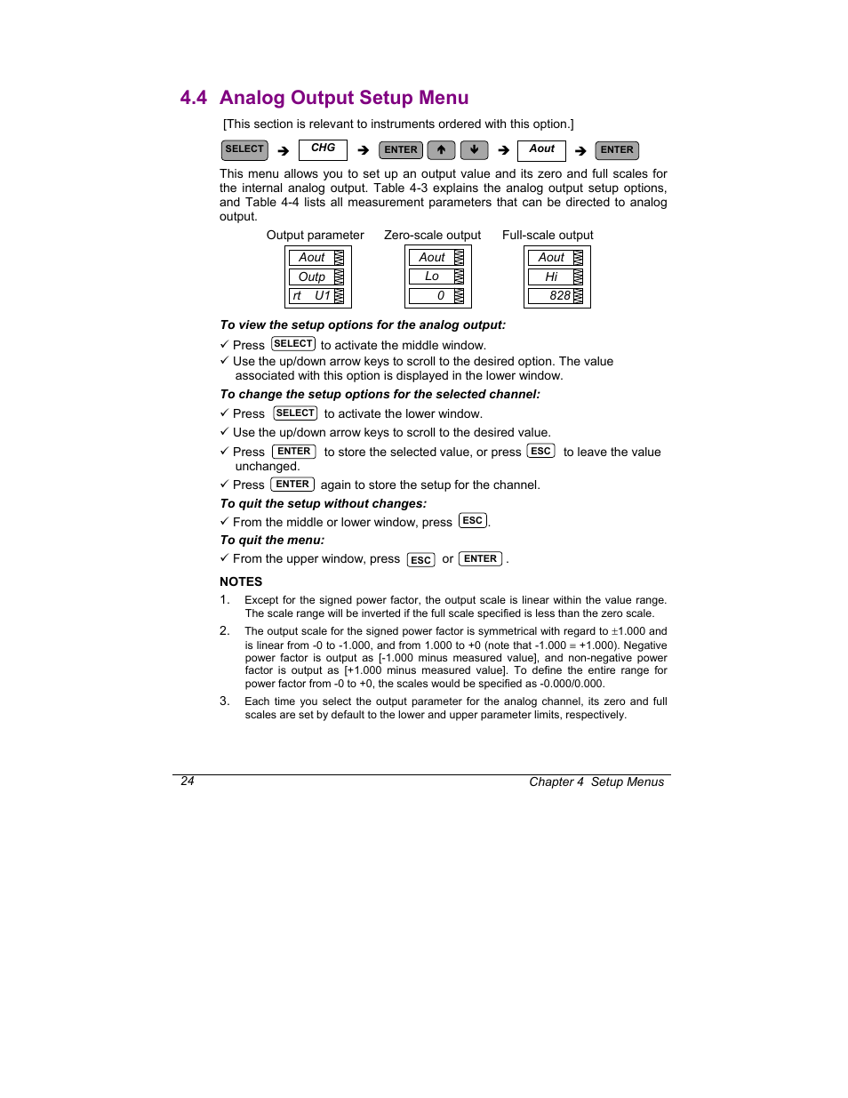 Analog output setup menu, 4 analog output setup menu | SATEC C191HM User Manual | Page 33 / 63