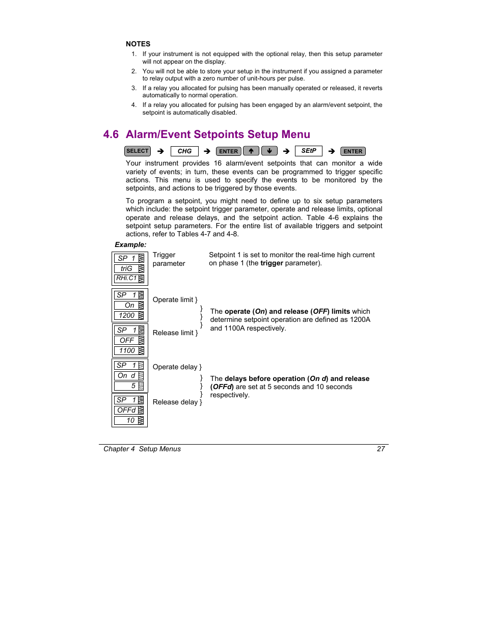 Alarm/event setpoints setup menu, 6 alarm/event setpoints setup menu | SATEC C191HM User Manual | Page 36 / 63