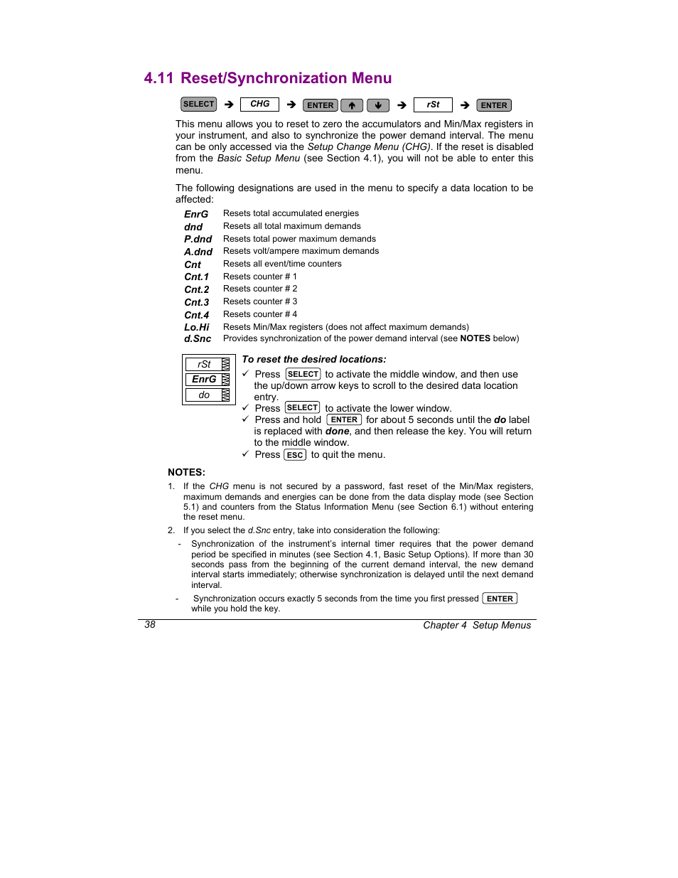Reset/synchronization menu, 11 reset/synchronization menu | SATEC C191HM User Manual | Page 47 / 63