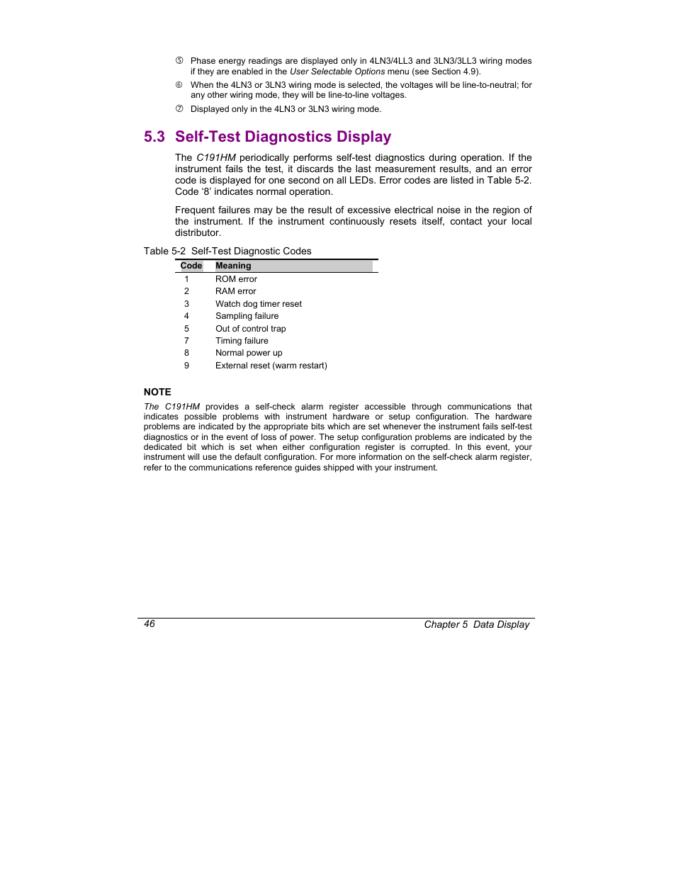 Self-test diagnostics display, 3 self-test diagnostics display | SATEC C191HM User Manual | Page 55 / 63
