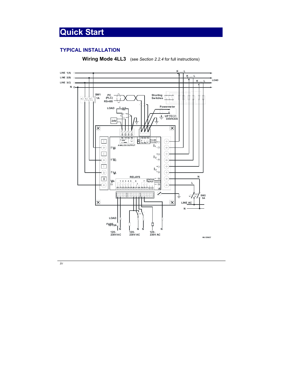 Quick start, Typical installation wiring mode 4ll3 | SATEC C191HM User Manual | Page 7 / 63