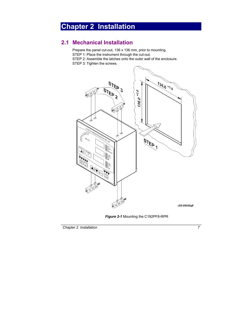 Chapter 2 installation, Mechanical installation, 1 mechanical installation | SATEC C192PF8-RPR User Manual | Page 12 / 75