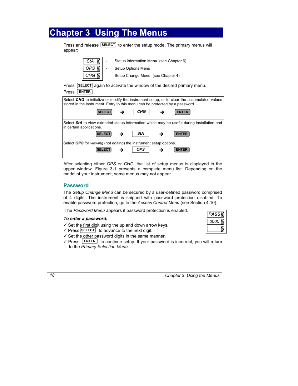 Chapter 3 using the menus, Password | SATEC C192PF8-RPR User Manual | Page 23 / 75
