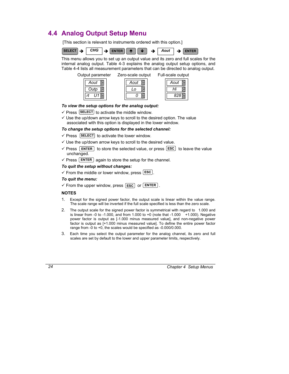 Analog output setup menu, 4 analog output setup menu | SATEC C192PF8-RPR User Manual | Page 29 / 75