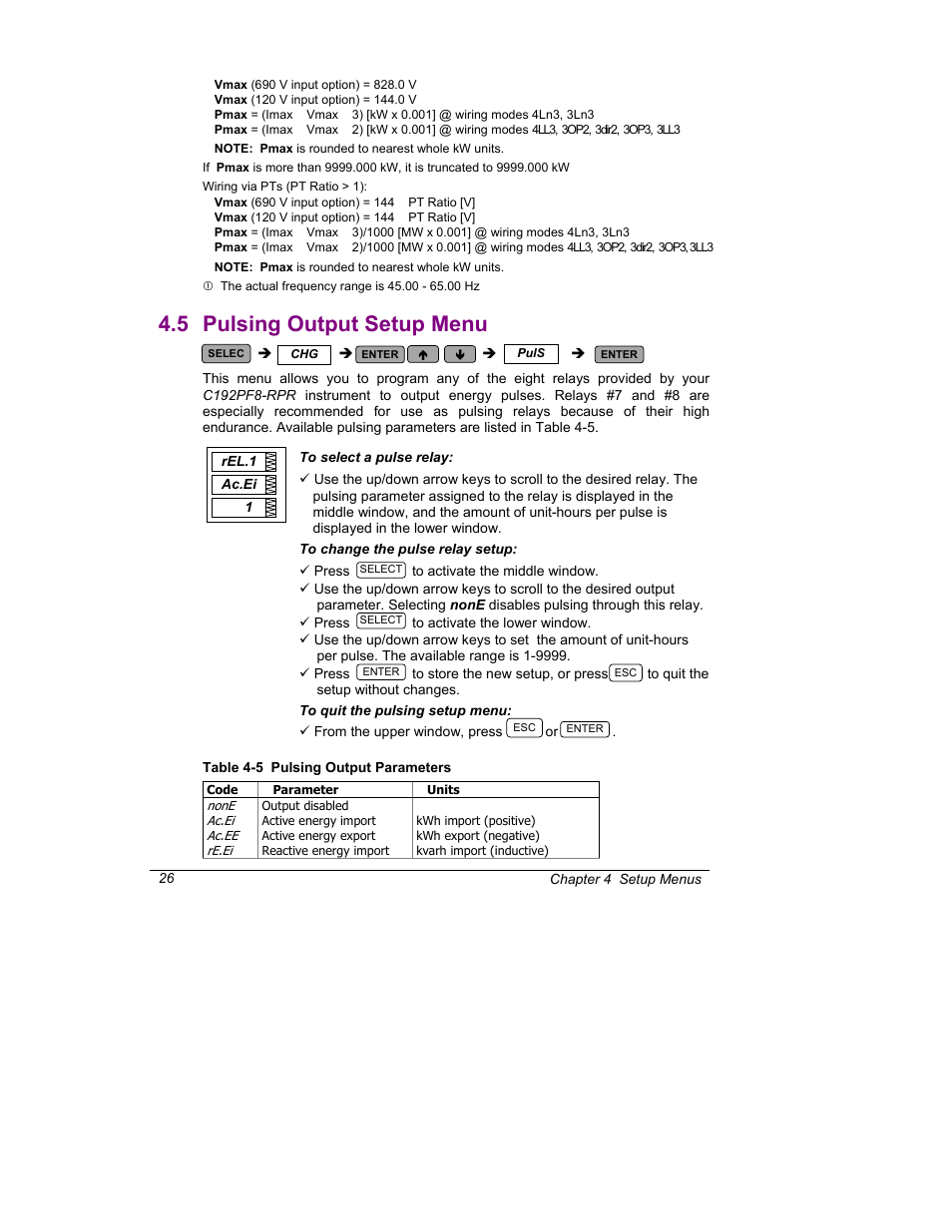 Pulsing output setup menu, 5 pulsing output setup menu | SATEC C192PF8-RPR User Manual | Page 31 / 75