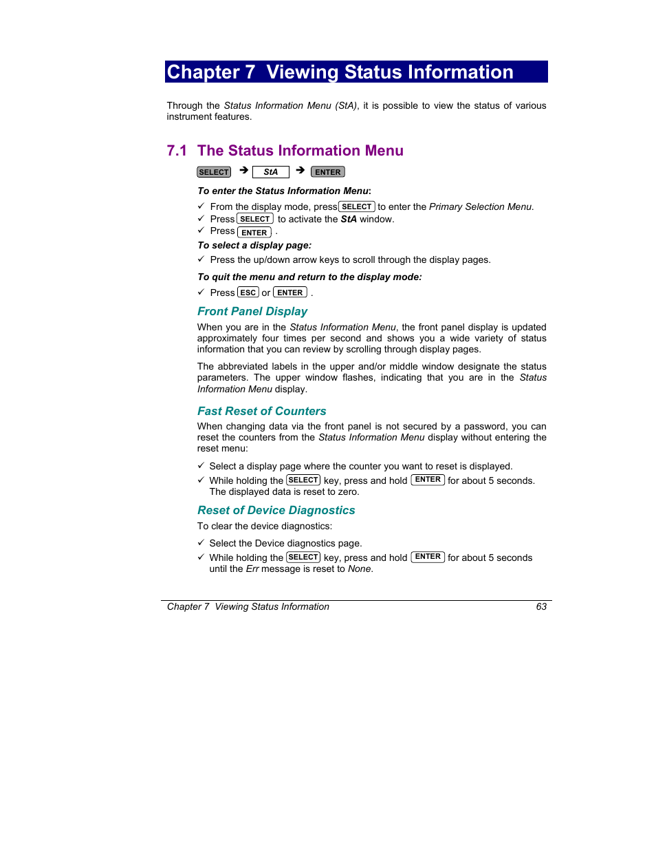 Chapter 7 viewing status information, The status information menu, 1 the status information menu | SATEC C192PF8-RPR User Manual | Page 68 / 75