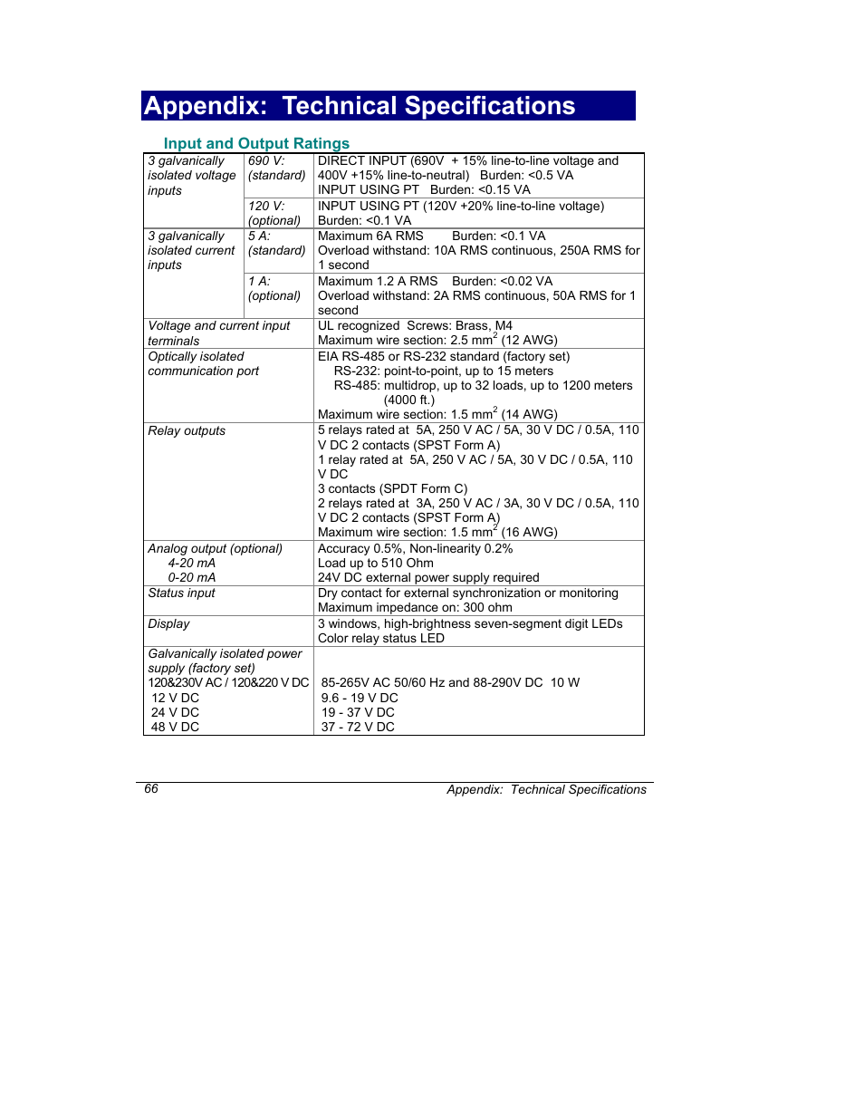 Appendix: technical specifications | SATEC C192PF8-RPR User Manual | Page 71 / 75
