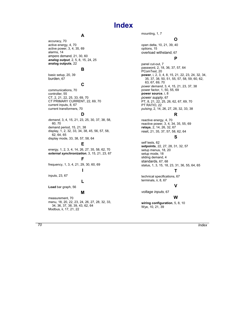 Index | SATEC C192PF8-RPR User Manual | Page 75 / 75