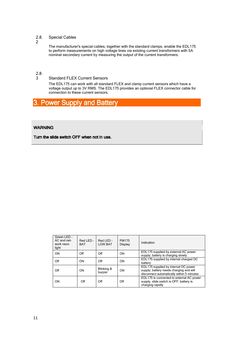 1 internal battery power supply, 2 indicators | SATEC EDL175 User Manual | Page 11 / 23