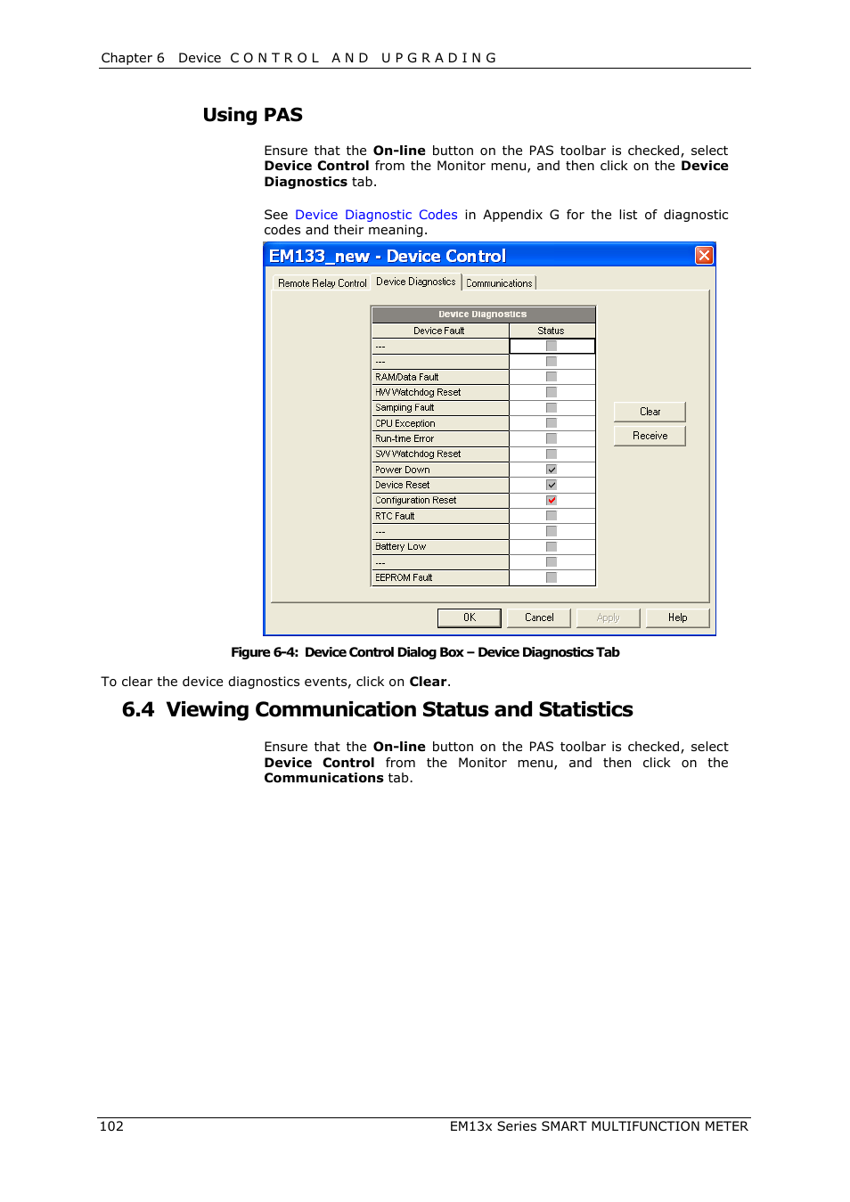 Viewing communication status and statistics, 4 viewing communication status and statistics, Using pas | SATEC EM132-133 Manual User Manual | Page 102 / 152
