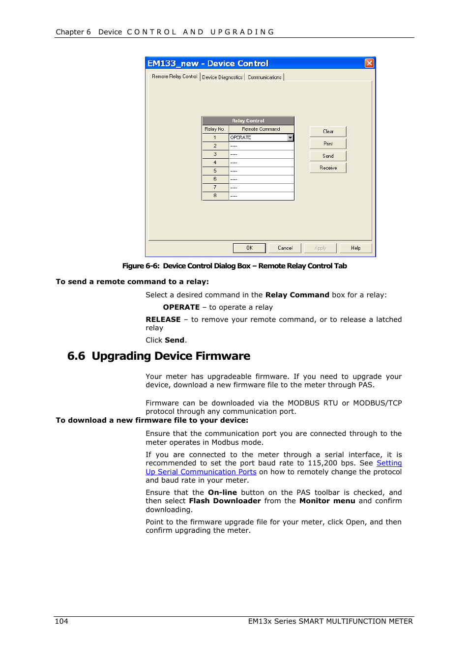 Upgrading device firmware, 6 upgrading device firmware | SATEC EM132-133 Manual User Manual | Page 104 / 152