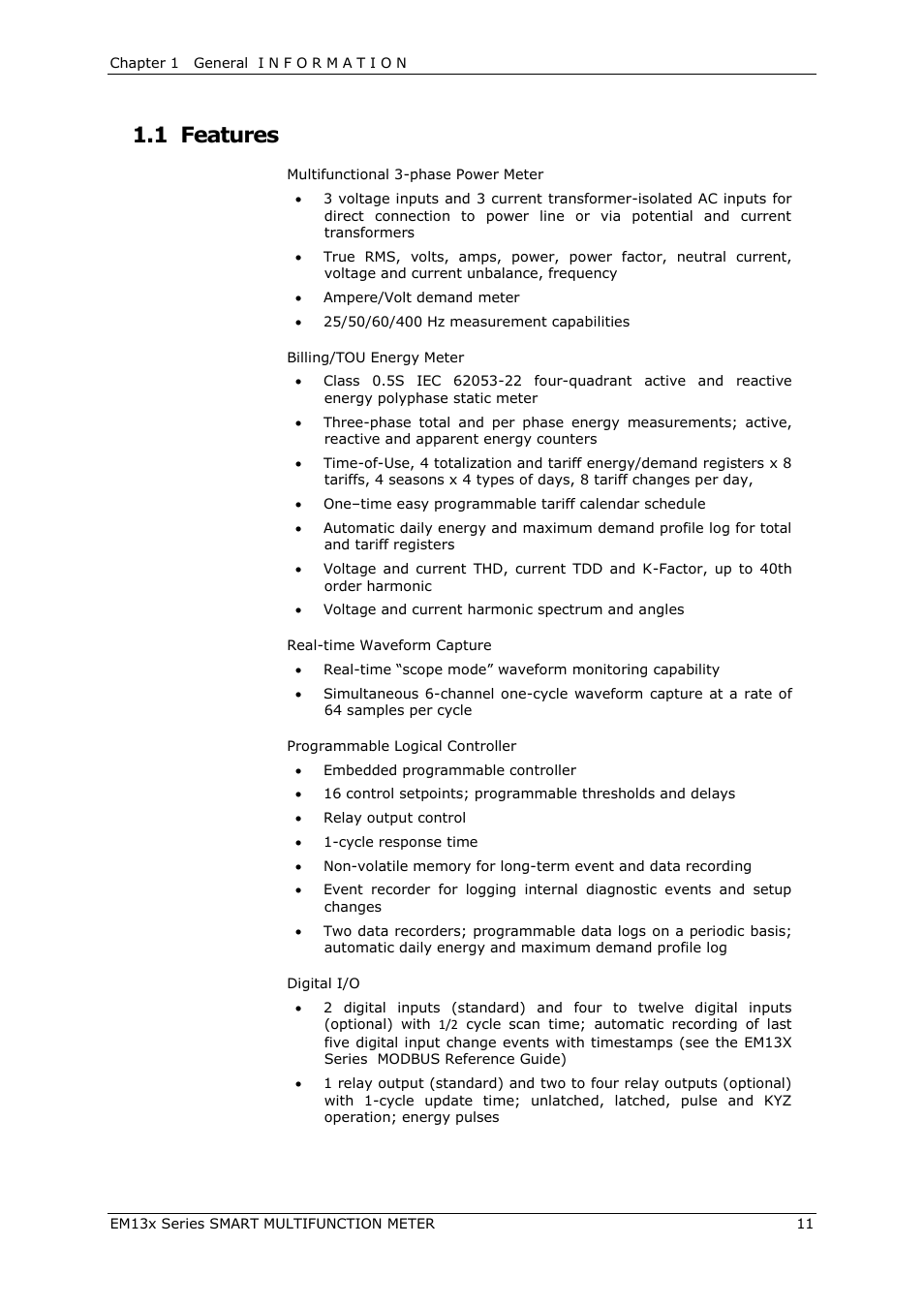 1 features | SATEC EM132-133 Manual User Manual | Page 11 / 152