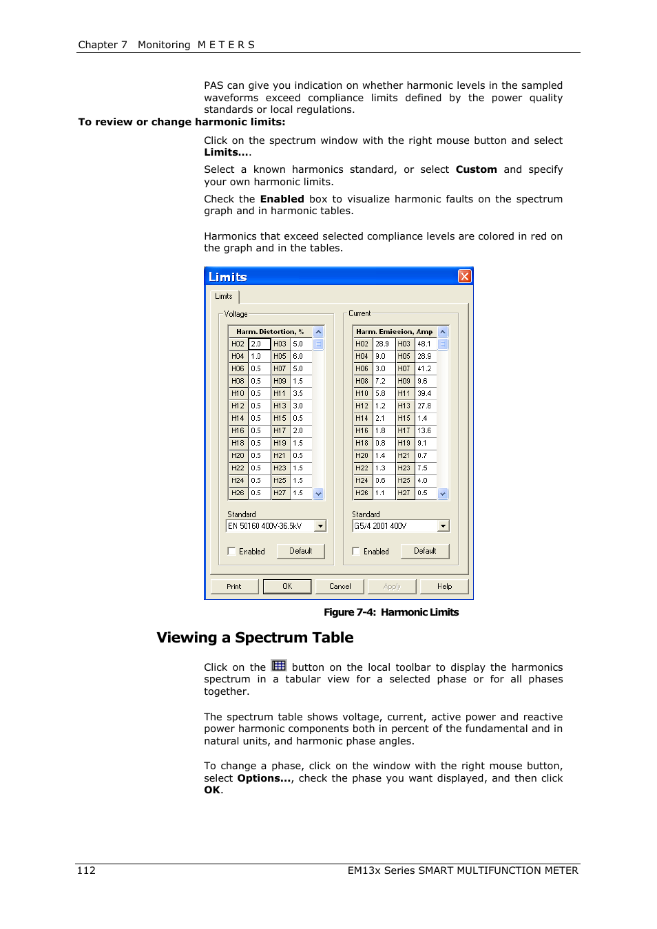 Viewing a spectrum table | SATEC EM132-133 Manual User Manual | Page 112 / 152