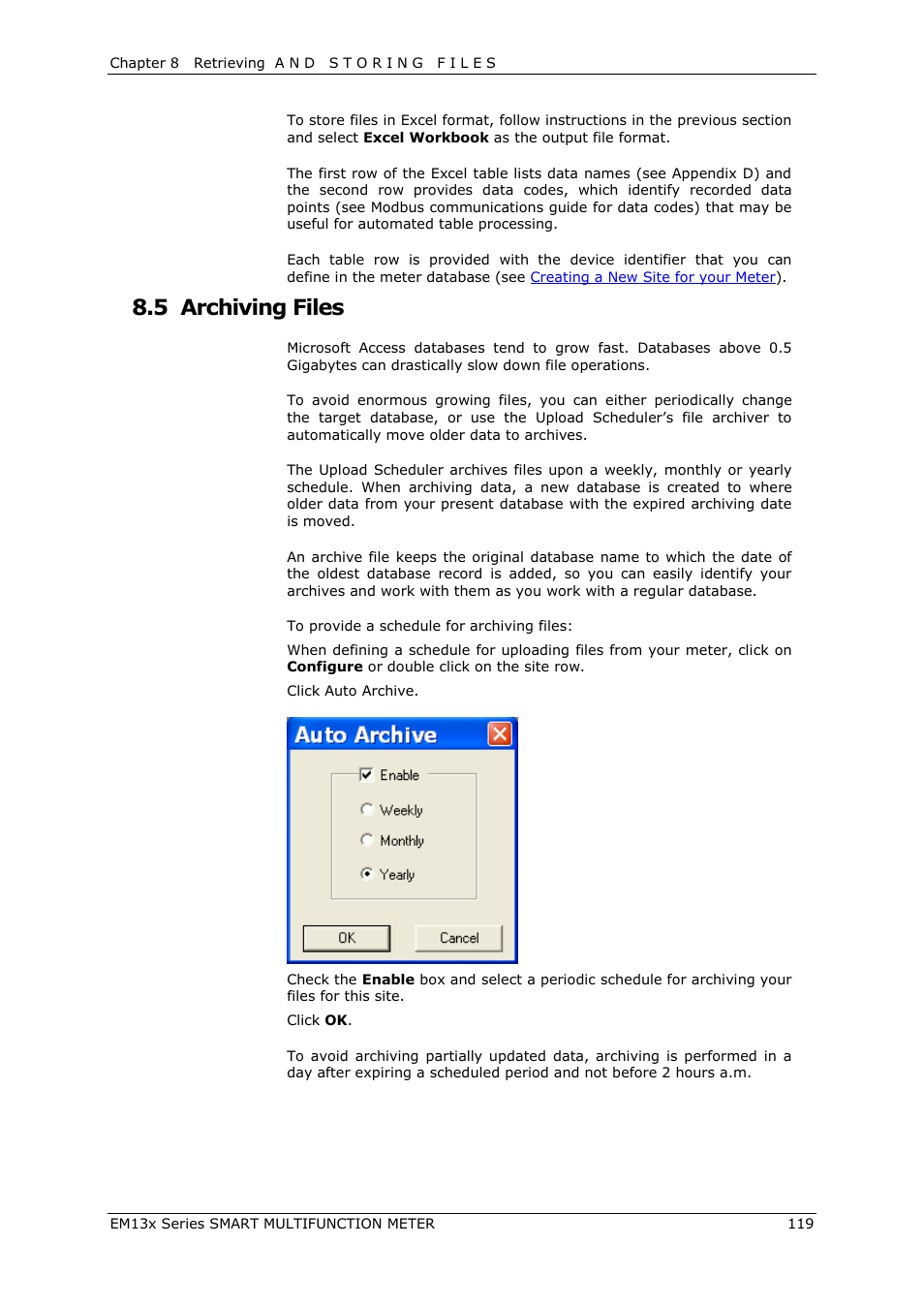 Archiving files, 5 archiving files | SATEC EM132-133 Manual User Manual | Page 119 / 152
