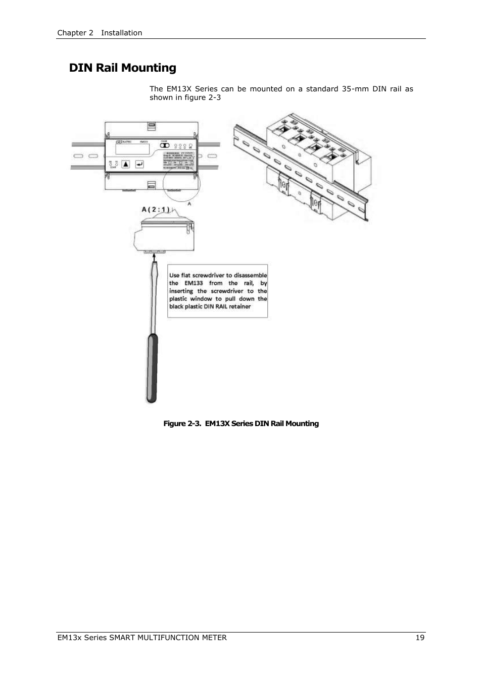 Din rail mounting | SATEC EM132-133 Manual User Manual | Page 19 / 152