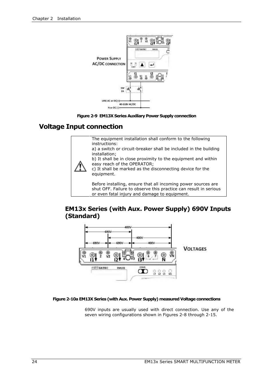 Voltage input connection | SATEC EM132-133 Manual User Manual | Page 24 / 152