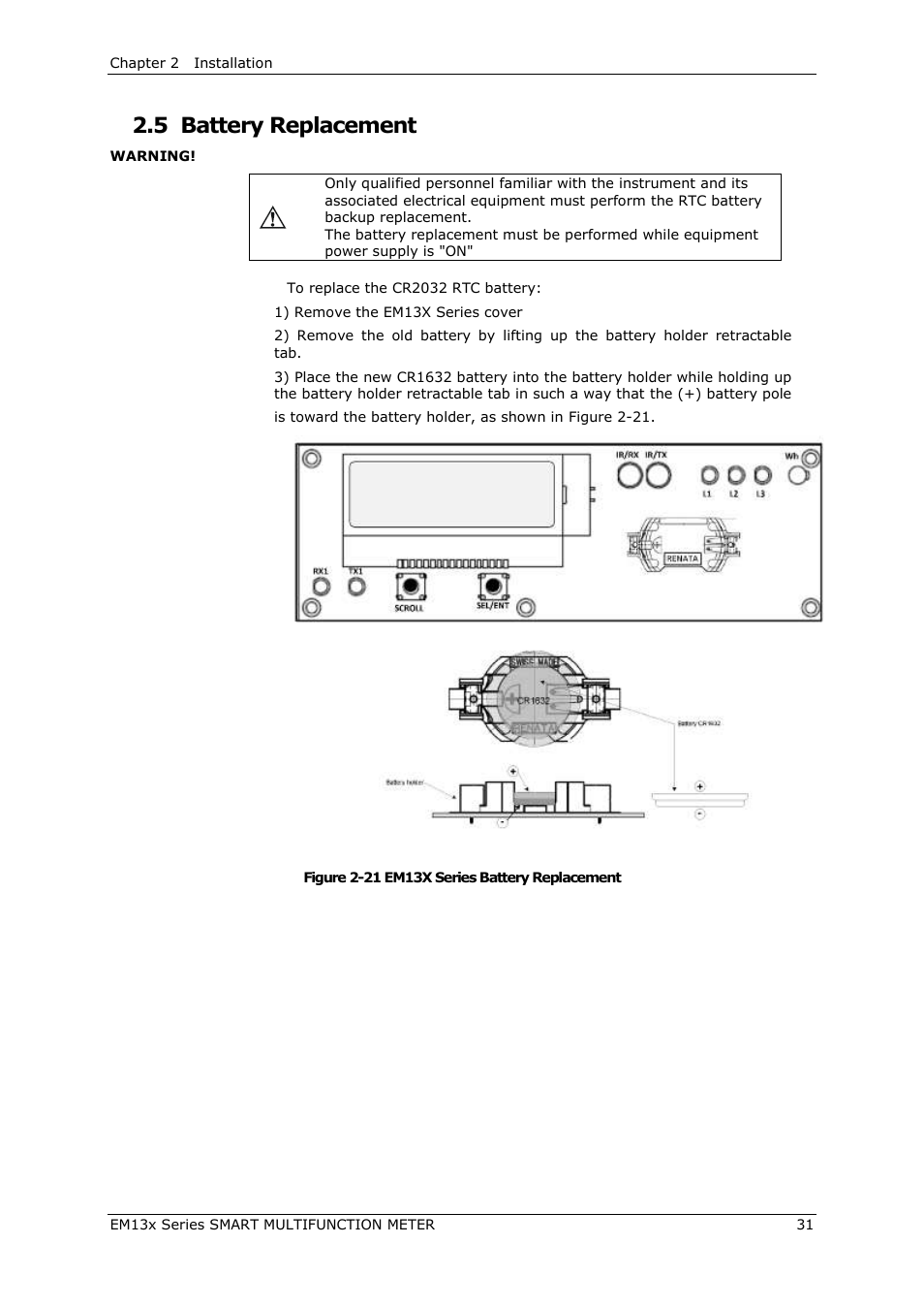 Battery replacement, 5 battery replacement | SATEC EM132-133 Manual User Manual | Page 31 / 152