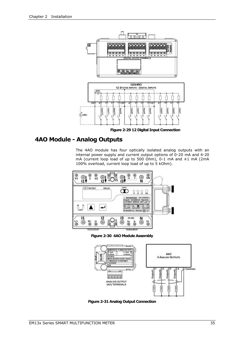4ao module - analog outputs | SATEC EM132-133 Manual User Manual | Page 35 / 152