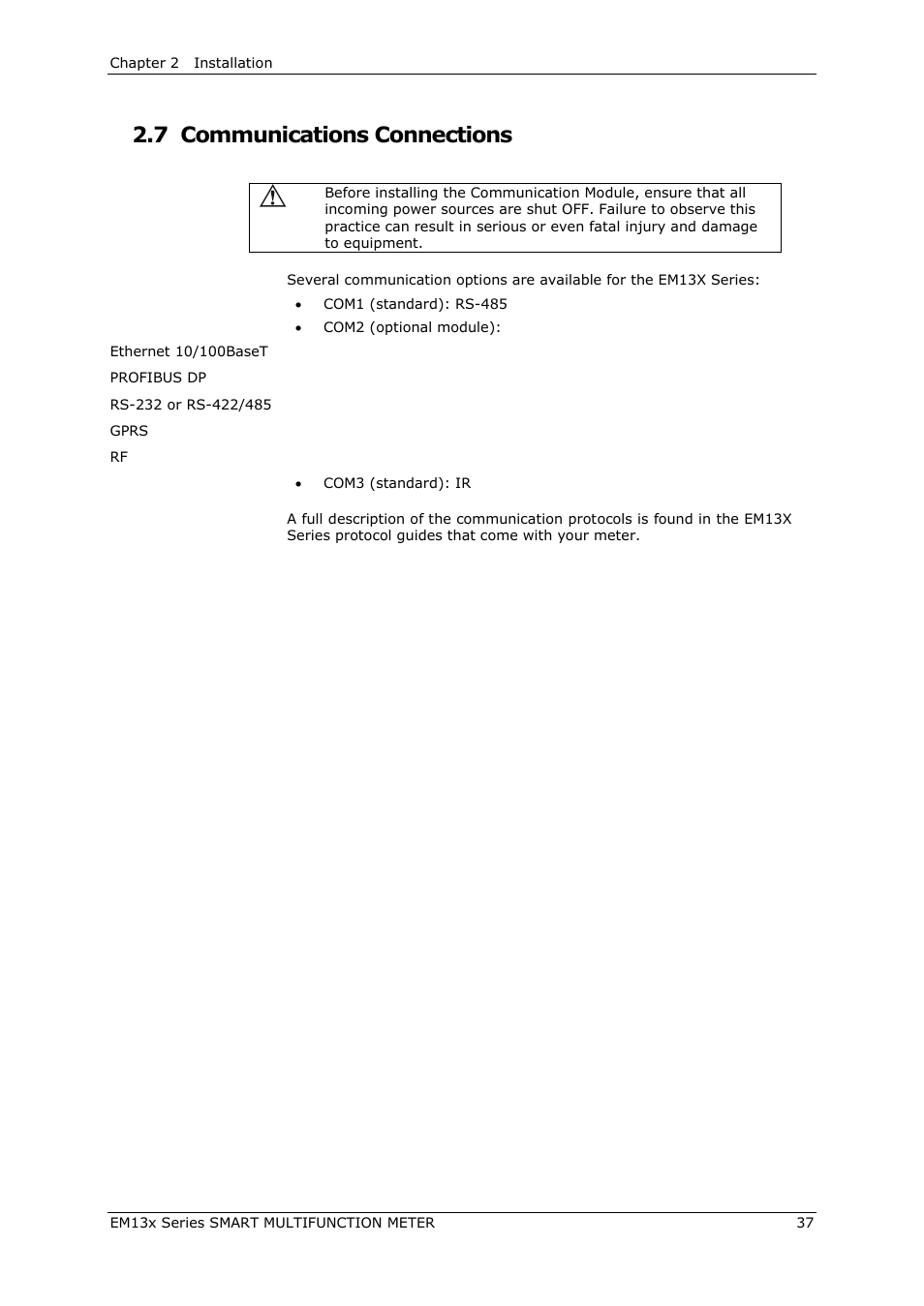 Communications connections, 7 communications connections | SATEC EM132-133 Manual User Manual | Page 37 / 152
