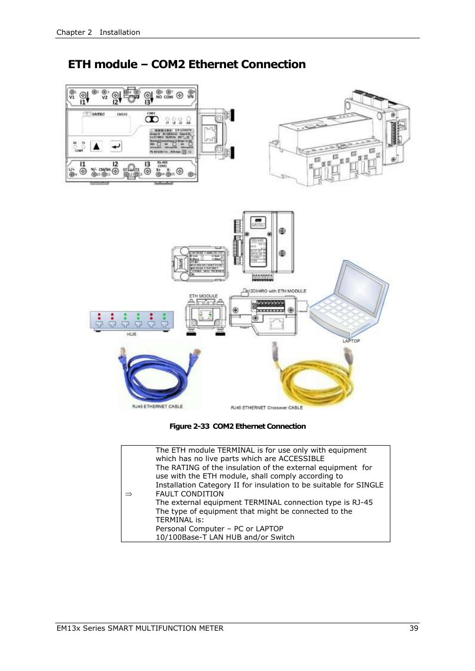 Eth module – com2 ethernet connection | SATEC EM132-133 Manual User Manual | Page 39 / 152