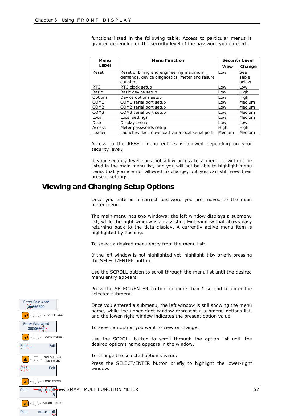 Viewing and changing setup options | SATEC EM132-133 Manual User Manual | Page 57 / 152