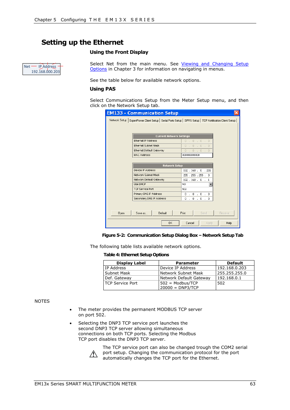 Setting up the ethernet | SATEC EM132-133 Manual User Manual | Page 63 / 152