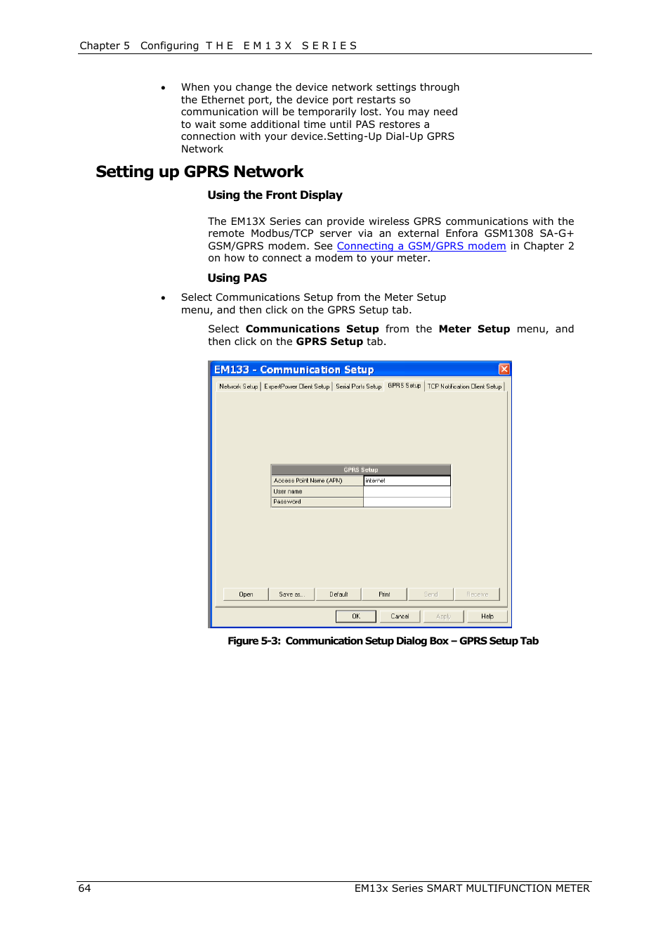 Setting up gprs network | SATEC EM132-133 Manual User Manual | Page 64 / 152