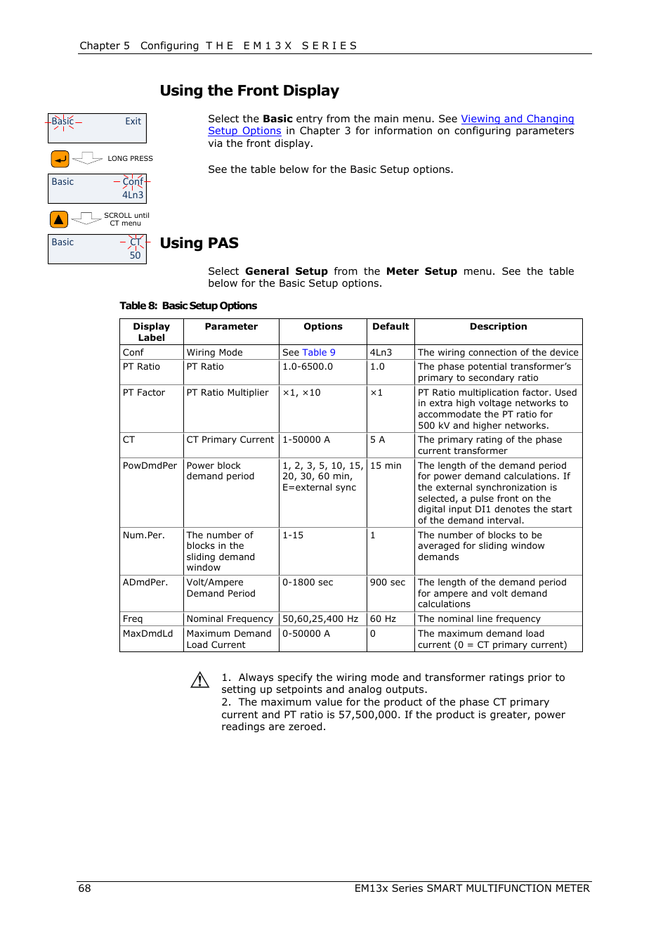 Using the front display, Using pas | SATEC EM132-133 Manual User Manual | Page 68 / 152