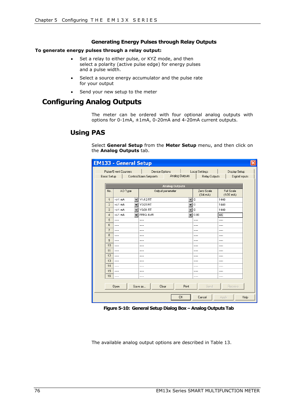 Configuring analog outputs, Using pas | SATEC EM132-133 Manual User Manual | Page 76 / 152