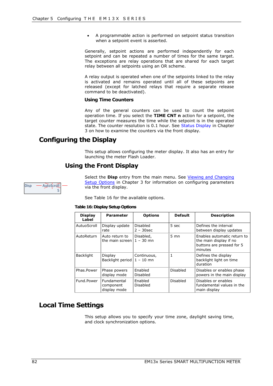 Configuring the display, Local time settings, Using the front display | SATEC EM132-133 Manual User Manual | Page 82 / 152