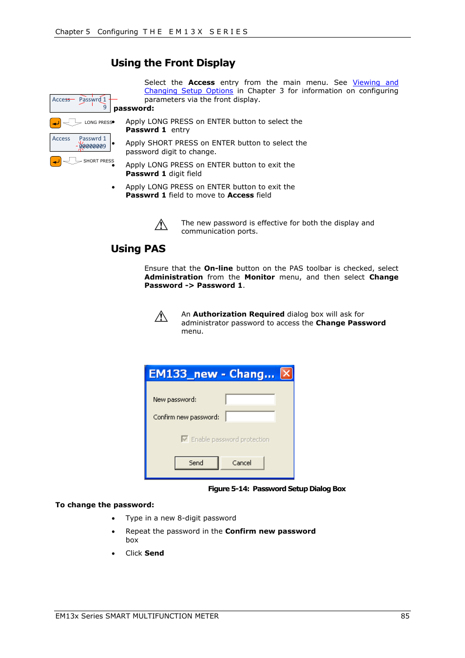 Using the front display, Using pas | SATEC EM132-133 Manual User Manual | Page 85 / 152