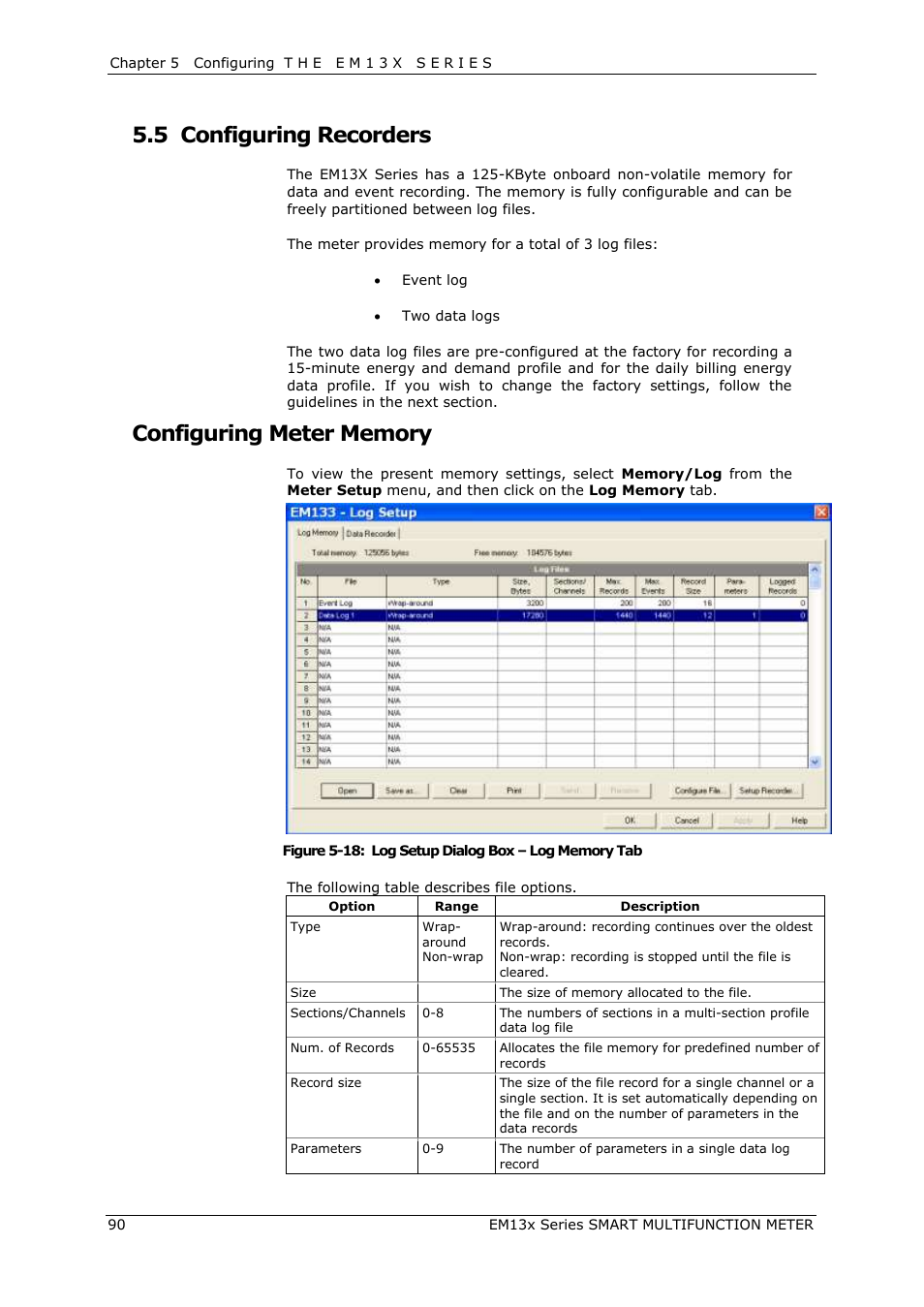 Configuring recorders, Configuring meter memory, 5 configuring recorders | SATEC EM132-133 Manual User Manual | Page 90 / 152