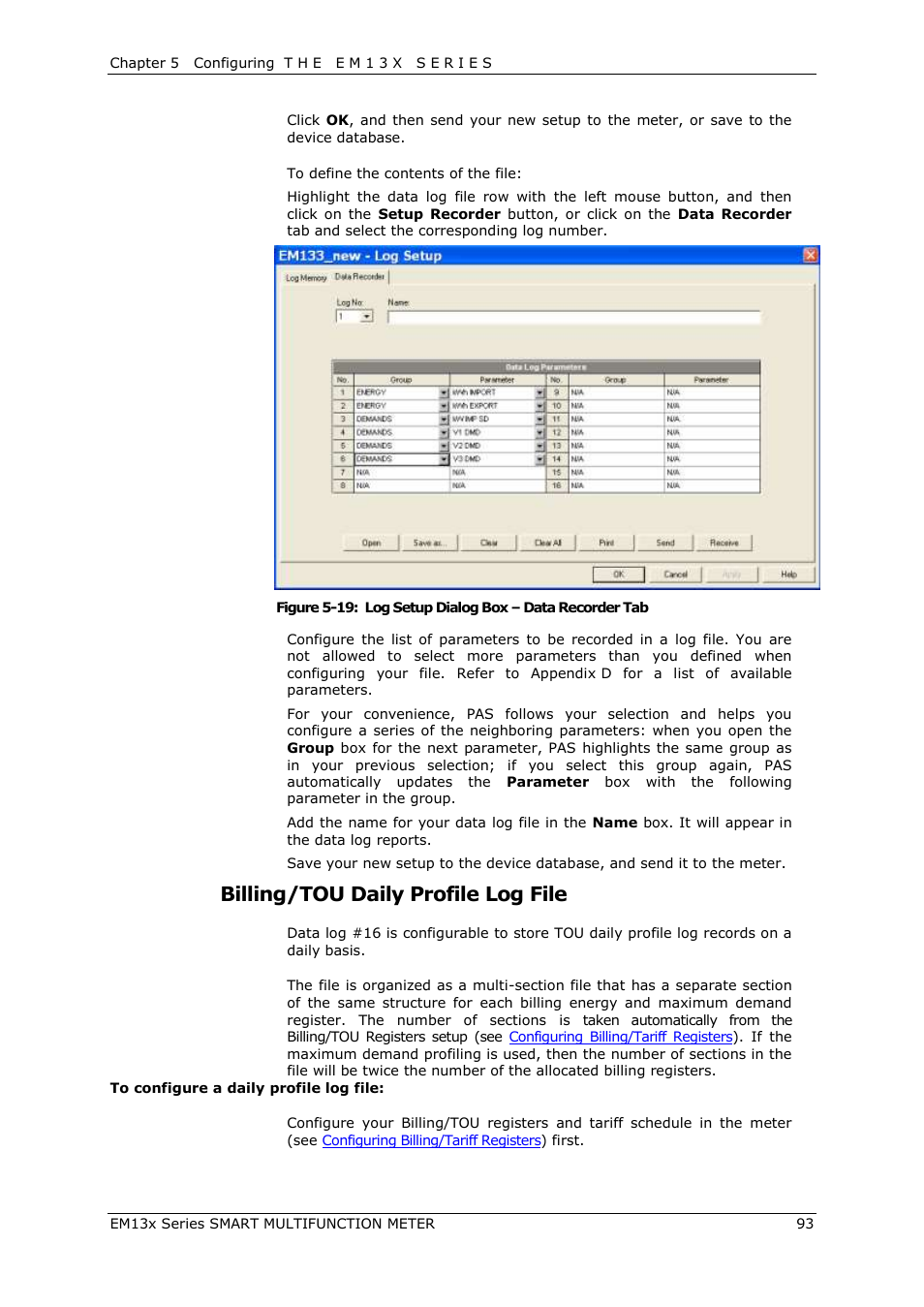 Billing/tou daily profile log file | SATEC EM132-133 Manual User Manual | Page 93 / 152