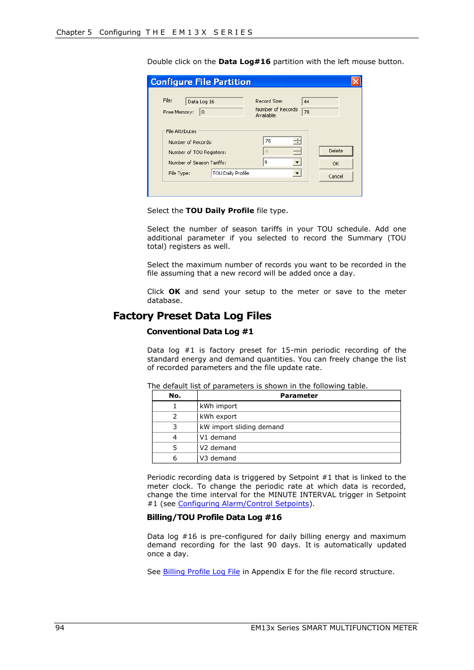 Factory preset data log files | SATEC EM132-133 Manual User Manual | Page 94 / 152