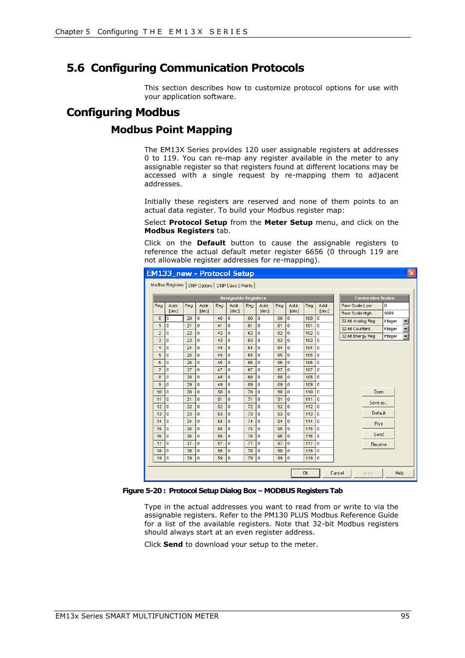 Configuring communication protocols, Configuring modbus, 6 configuring communication protocols | Modbus point mapping | SATEC EM132-133 Manual User Manual | Page 95 / 152
