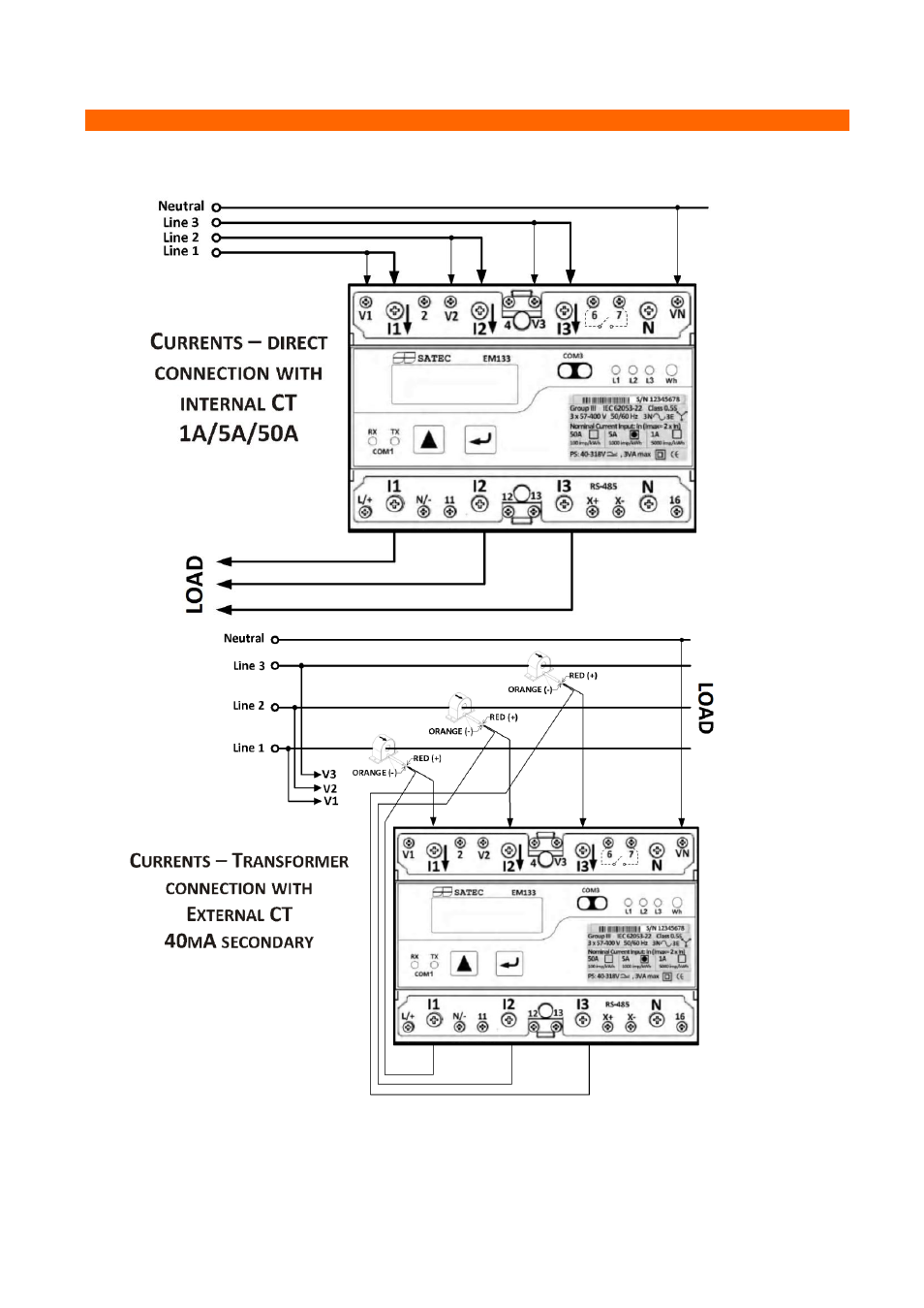 Electrical installation | SATEC EM132-133 Quick Start User Manual | Page 5 / 10