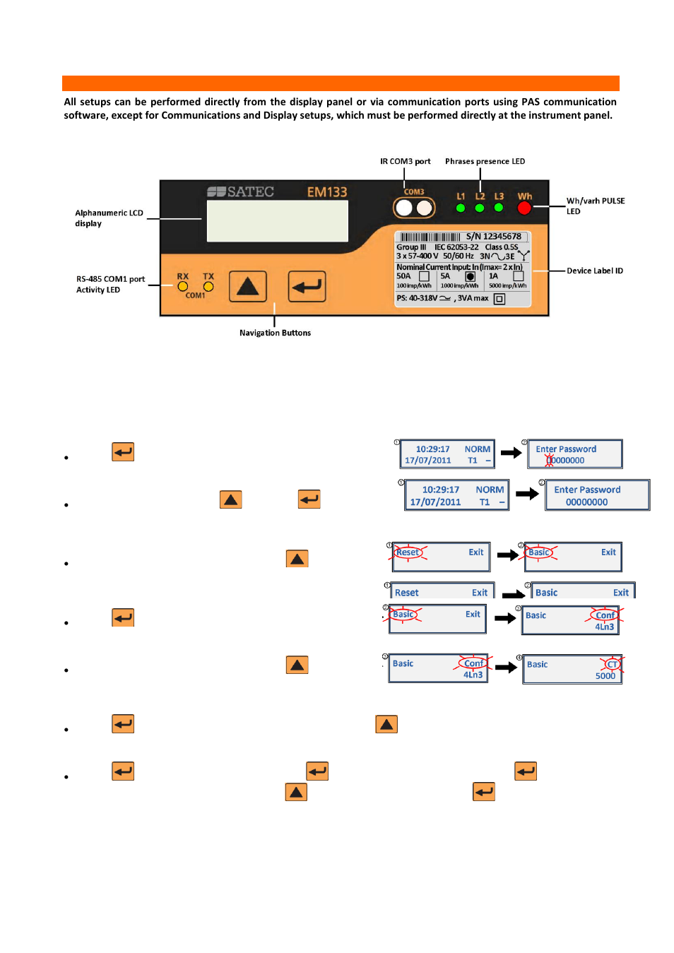Basic setup | SATEC EM132-133 Quick Start User Manual | Page 7 / 10