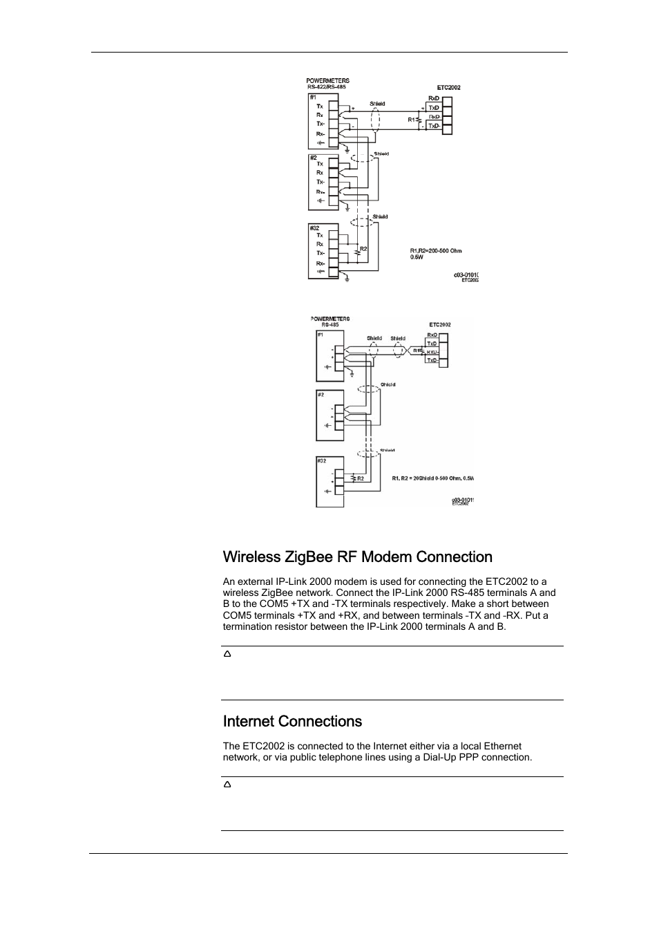 Wireless zigbee rf modem connection, Internet connections | SATEC ETC2002 User Manual | Page 10 / 57