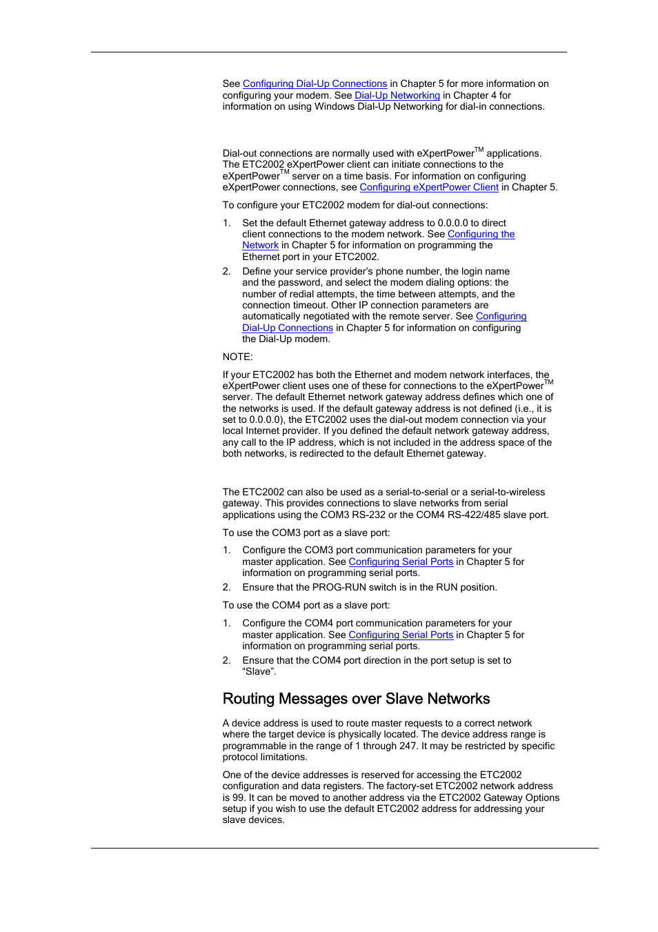 Serial master connections, Routing messages over slave networks, R device routing rules, see | Routing messages over slave, Networks, In chapter 3, Devices. see, Below for more | SATEC ETC2002 User Manual | Page 15 / 57