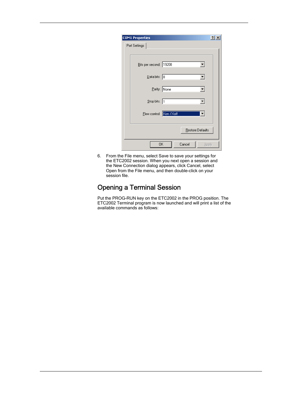Opening a terminal session | SATEC ETC2002 User Manual | Page 21 / 57
