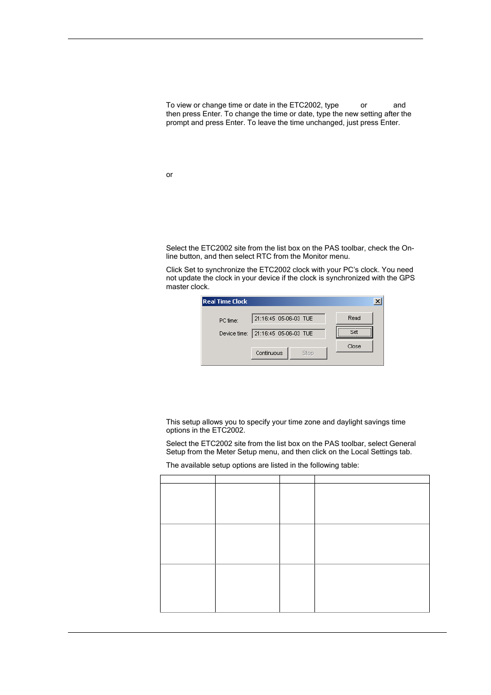 Changing time and date, Configuring local time settings, In chapter 5 for information on | SATEC ETC2002 User Manual | Page 33 / 57